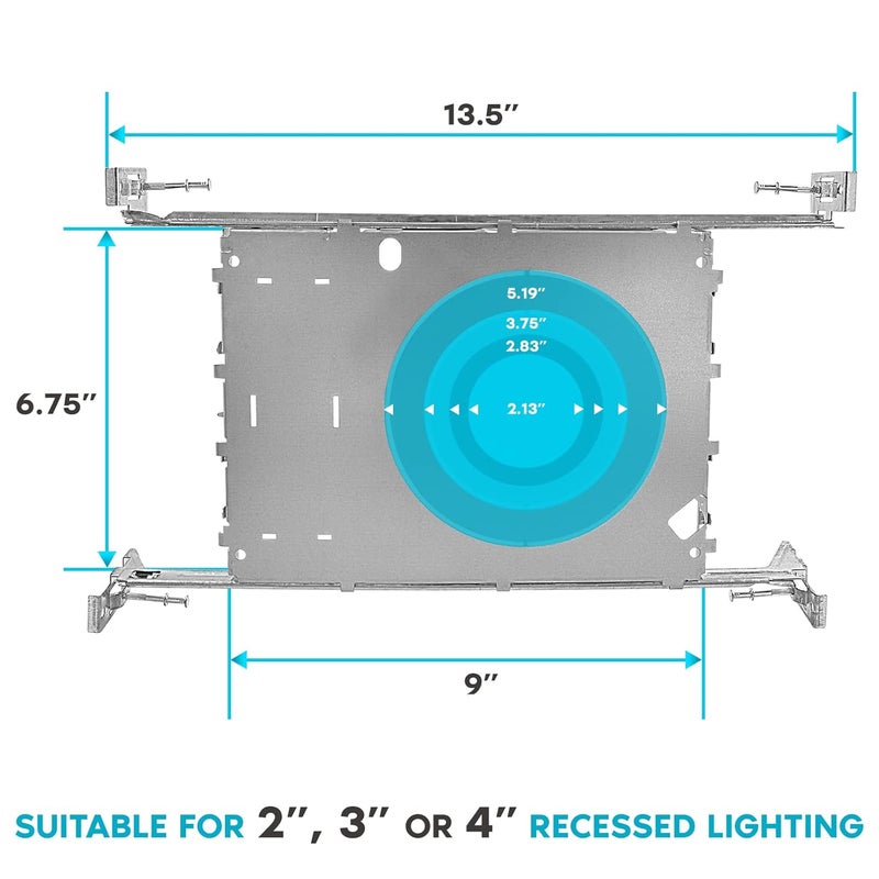 LUXRITE New Construction Mounting Plate, 2-3-4 Inch, Extendable Hanger Bars, Sliding Plate, 4 Cutout Sizes - Recessed Lighting Shallow Housing (6 Pack) - Image 3